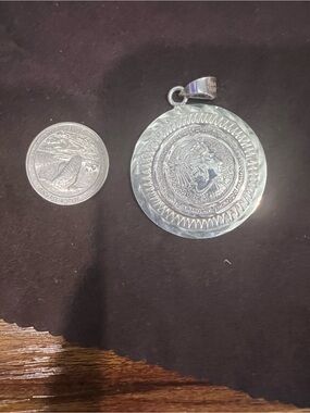 Sterling Silver Round Medallion Aztec Pendant